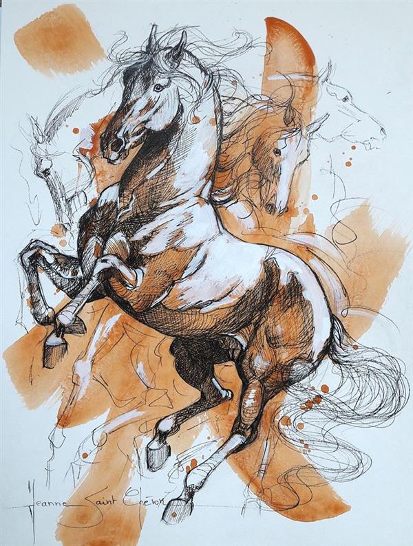 Dessin cheval cabré, exposition Weisbuch Saint Chéron