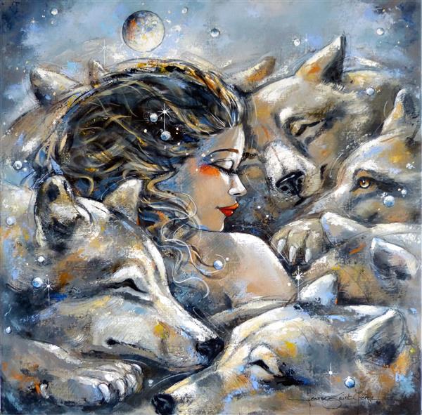 Femme et loups, art contemporain